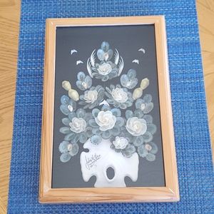 Julio Meza Seashell artwork in shadow box frame Vintage Signed